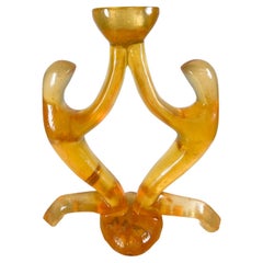 1970s Sculptural Design Modern Amber Single Candle Holder Signed