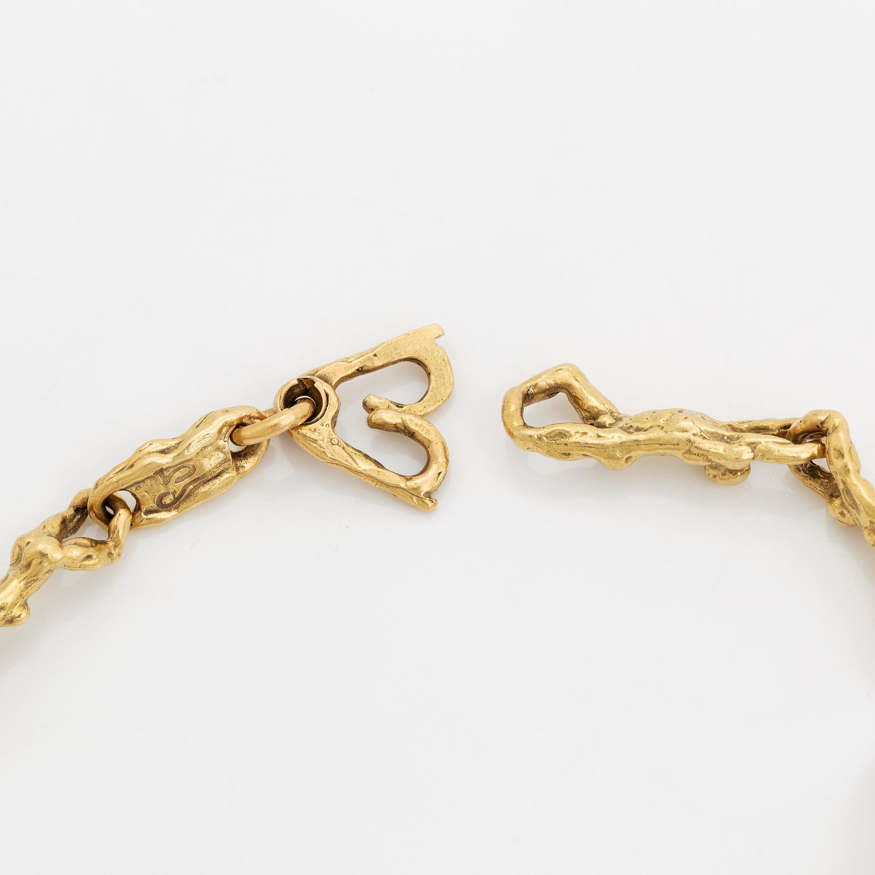 1970er Jahre skulpturale erotische 18 Karat Gelbgold Halskette und Armband Suite im Angebot 5