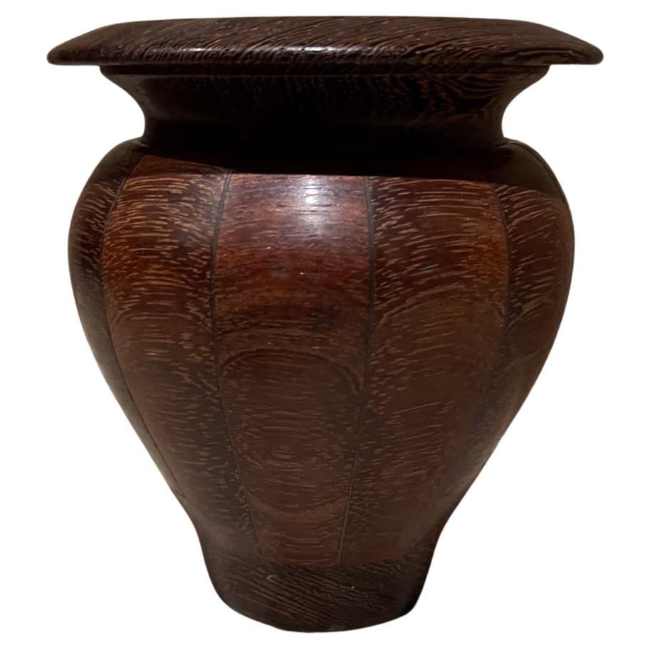 1970s Sculptural Exotic Wood Vessel Lidded Jar