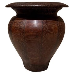 1970s Sculptural Exotic Wood Vessel Lidded Jar