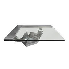 1970s Sculptural French Brushed Stainless Steel Coffee Table