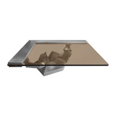 1970s Sculptural French Brushed Stainless Steel Coffee Table