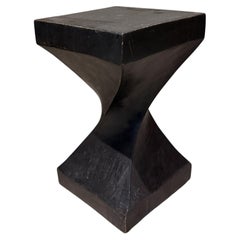 1970s Sculptural French Club Stool Modern Twist Solid Mahogany Block