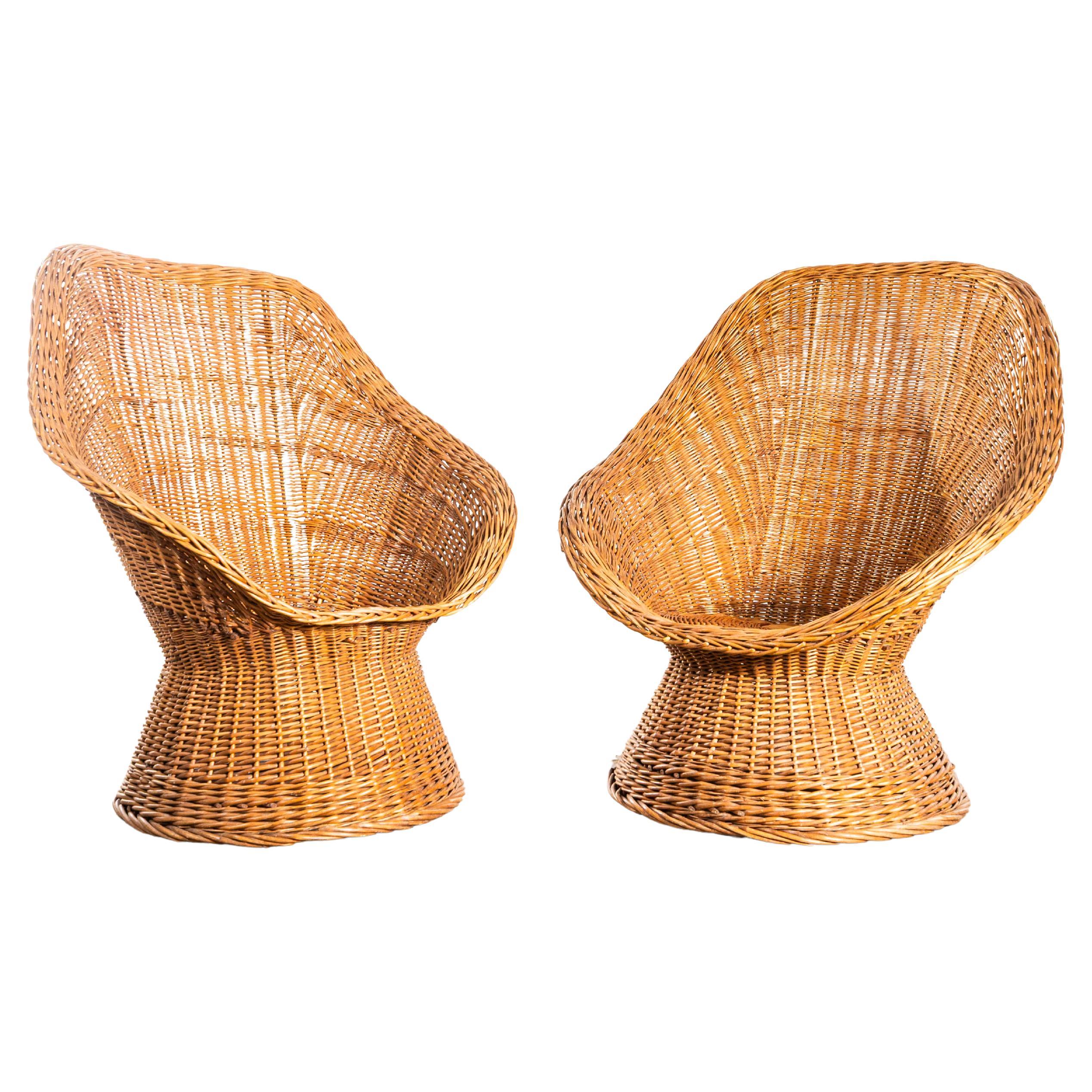 1970's Sculptural French Wicker Armchairs - Pair