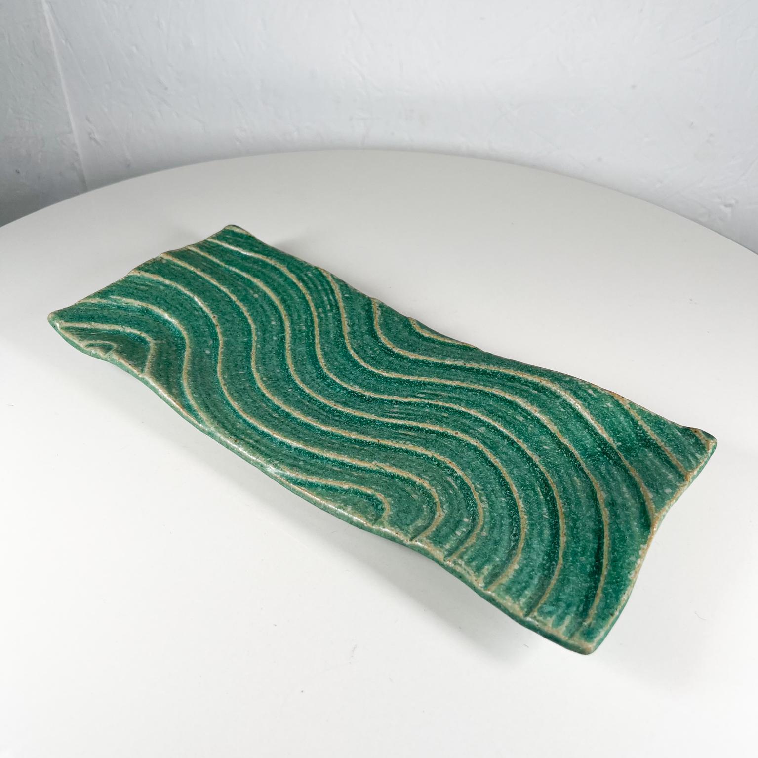 American 1970s Sculptural Green Wave Dish Studio Pottery Art Ed Thompson For Sale