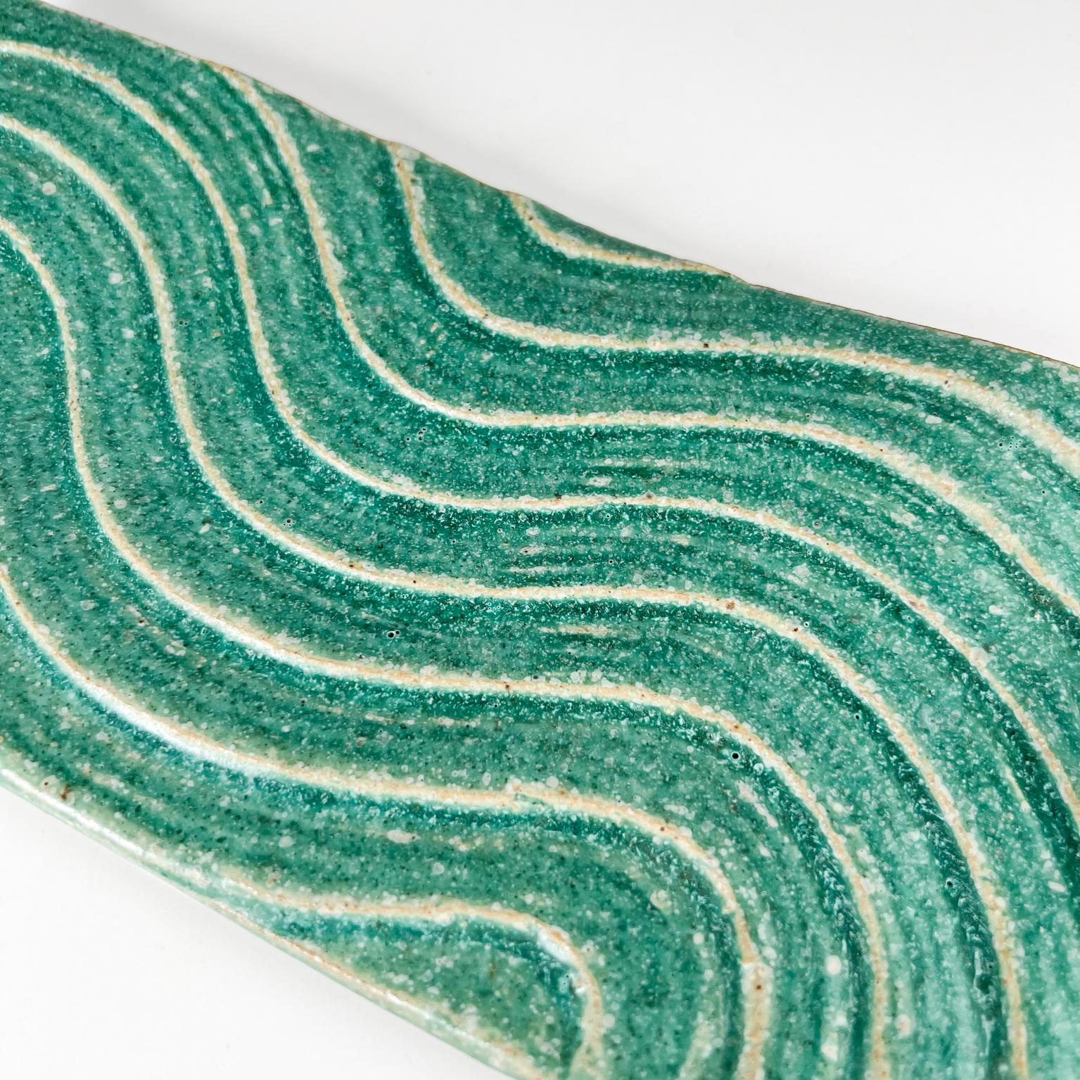 20th Century 1970s Sculptural Green Wave Dish Studio Pottery Art Ed Thompson For Sale