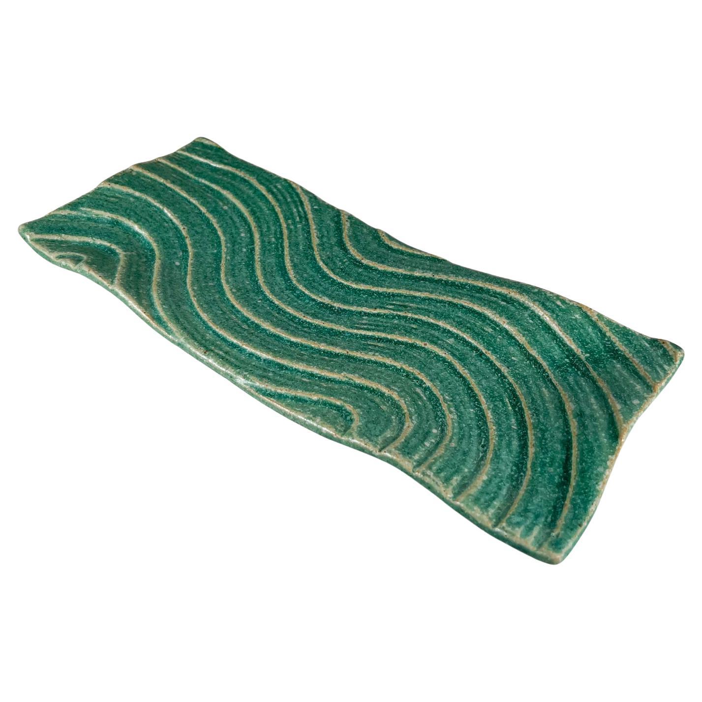 1970s Sculptural Green Wave Dish Studio Pottery Art Ed Thompson For Sale