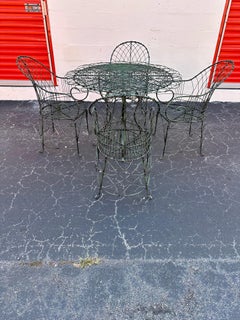 1970s Sculptural Hand Crafted Green Iron Steel Table and Chairs, set of 5