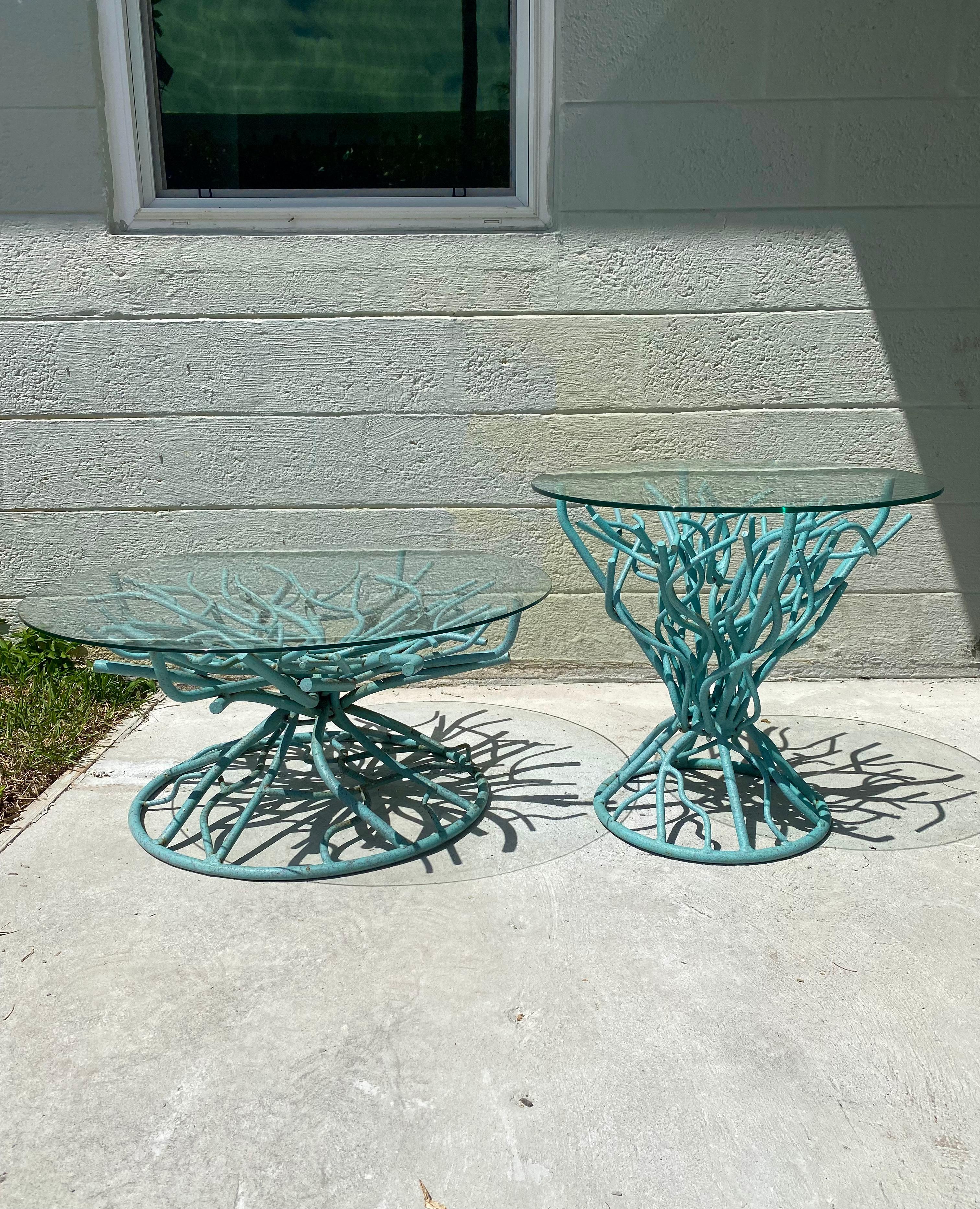 1970s Sculptural Iron Faux Coral Torqouise Table, set of 2 For Sale 5