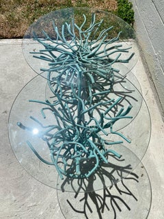 1970s Sculptural Iron Faux Coral Torqouise Table, set of 2