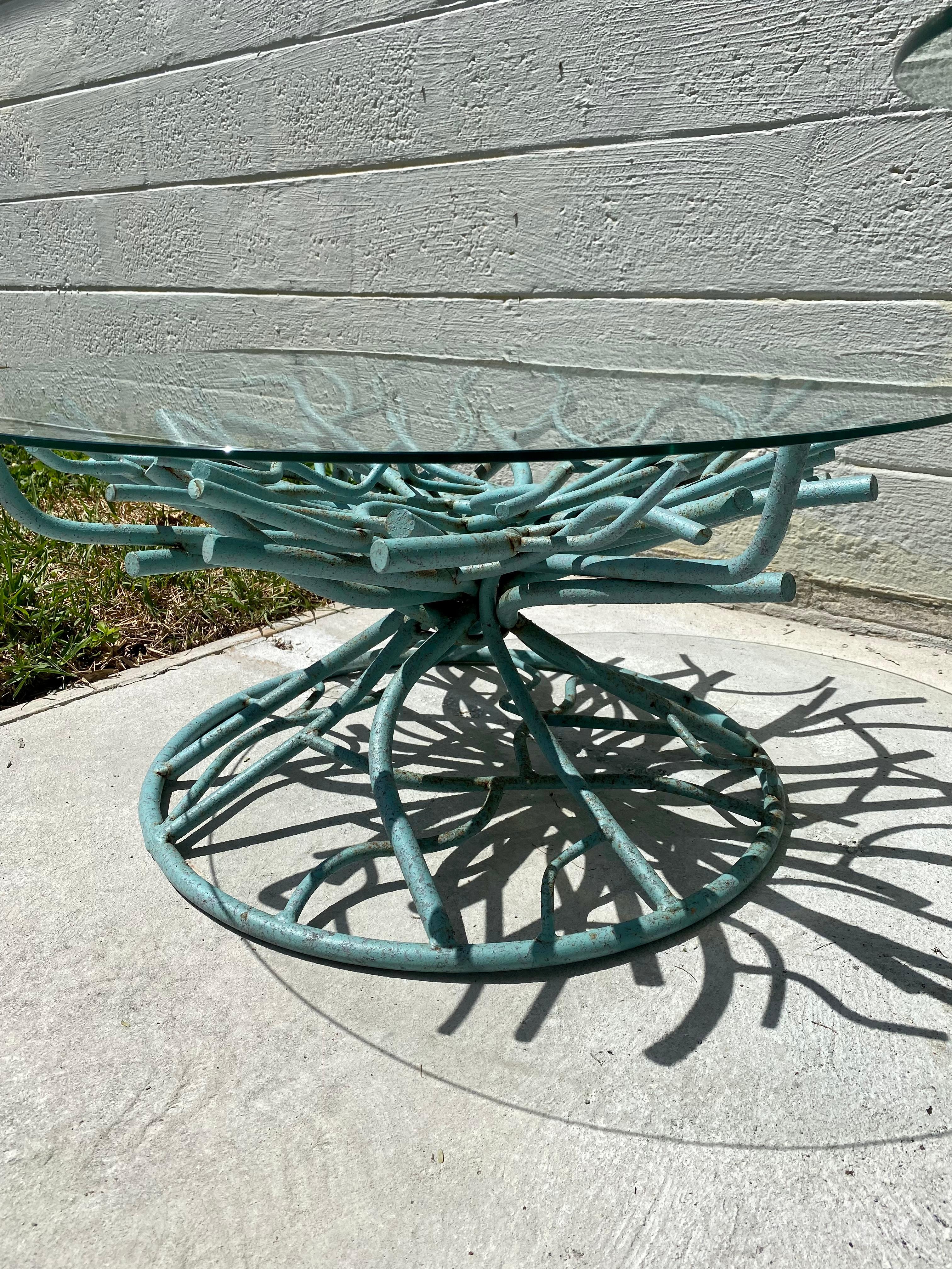 1970s Sculptural Iron Faux Coral Torqouise Table, set of 2 In Good Condition For Sale In Fort Lauderdale, FL