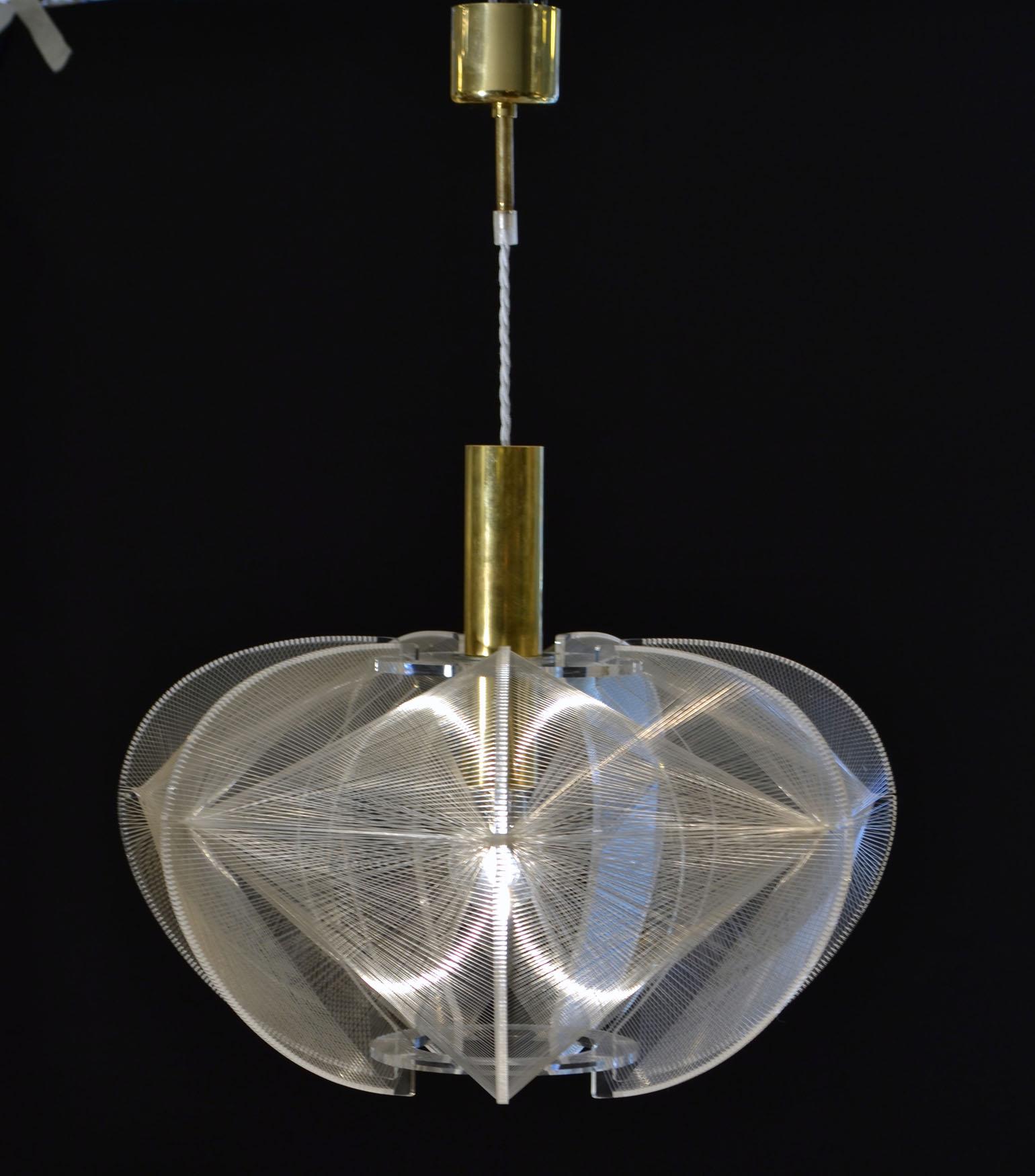 1970s Pendant Lamp Lucite, Wire and Brass by Paul Secon 1