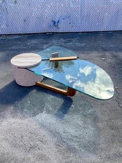 1970s Sculptural Cantilevered Marble Wood and Glass Coffee Table
