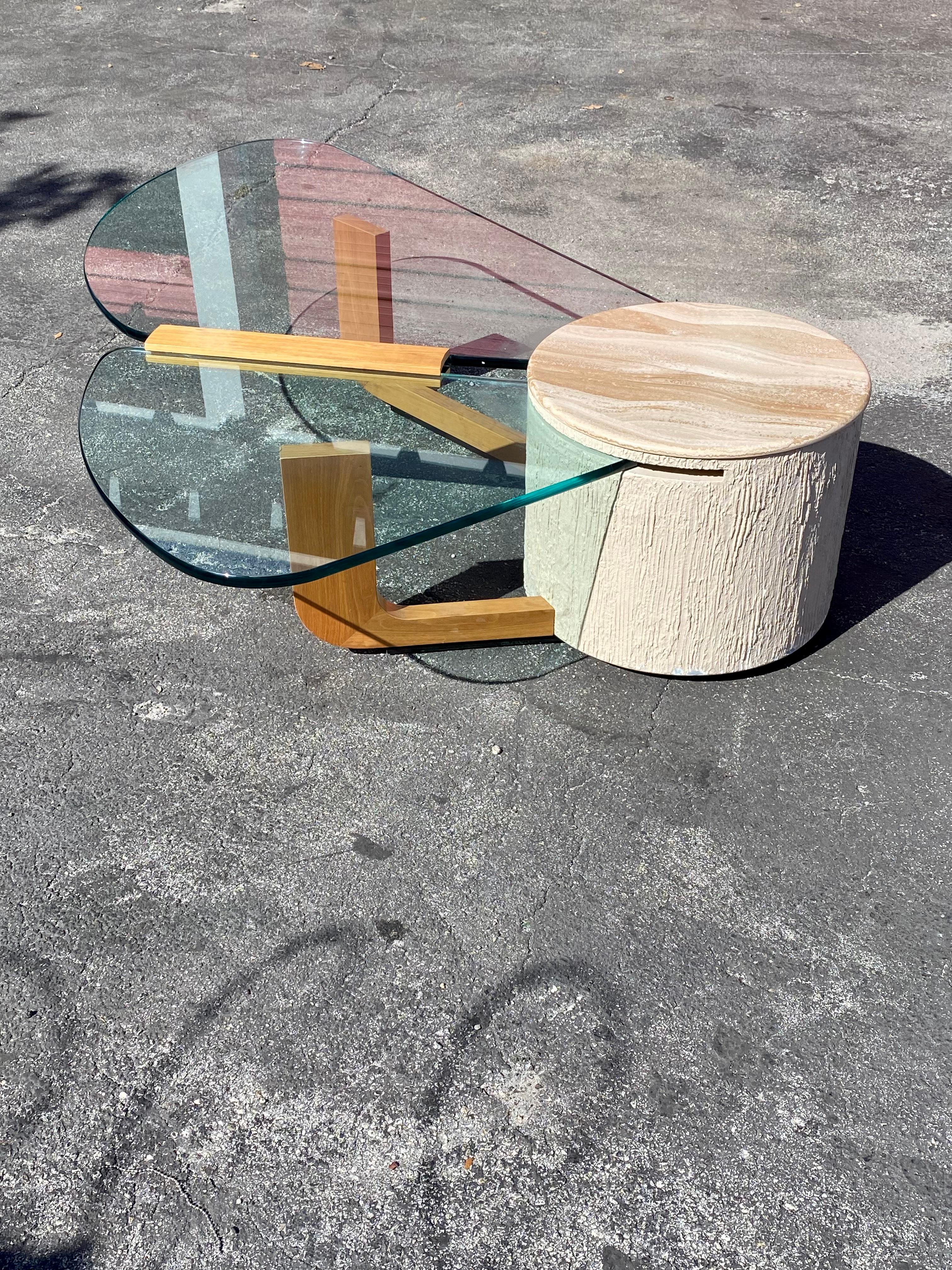1970s Sculptural Cantilevered Marble Wood and Glass Coffee Table For Sale 2
