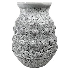 1970s Sculptural Modern Fat Lava Glaze White Pottery Vase
