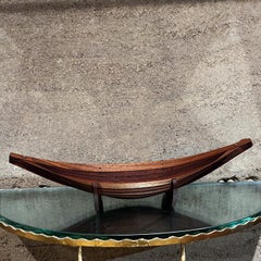 1970s Sculptural Modern Mahogany Wood and Brass Canoe Bowl