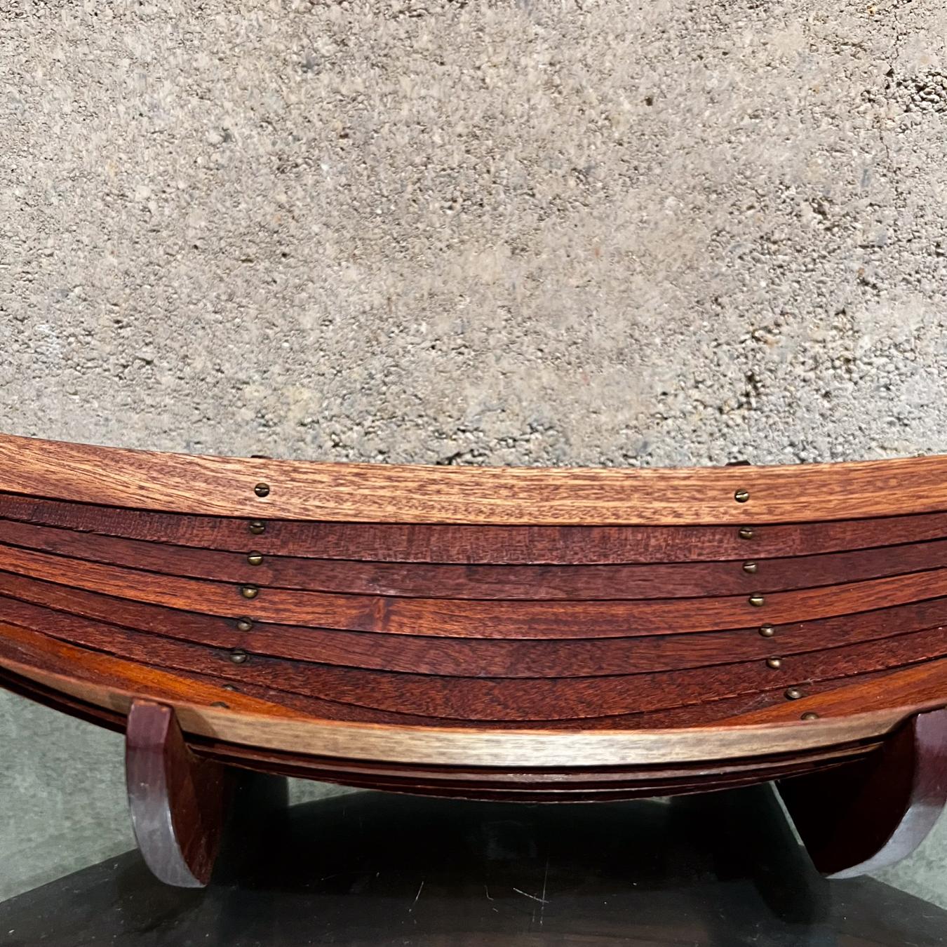 Mid-Century Modern 1970s Sculptural Modern Mahogany Wood and Brass Canoe Bowl For Sale