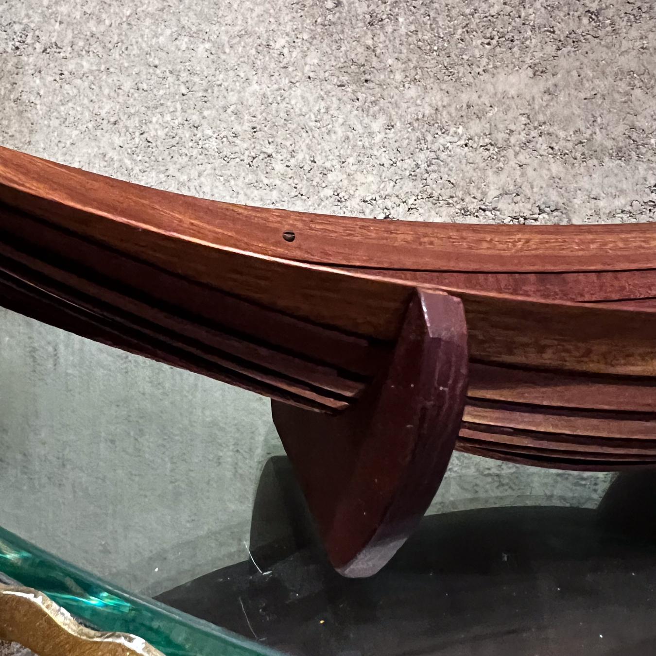 1970s Sculptural Modern Mahogany Wood and Brass Canoe Bowl For Sale 3