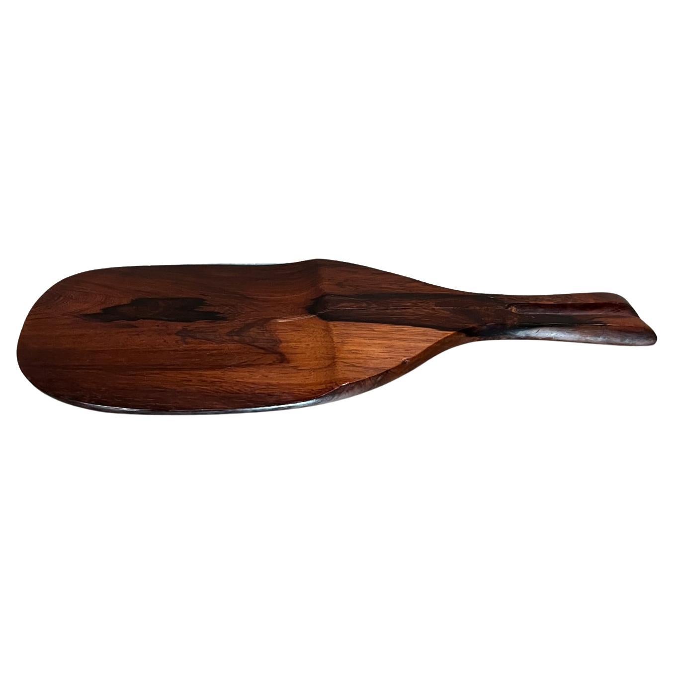 1970s Sculptural Rosewood Serving Tray Cutting Board Paddle For Sale
