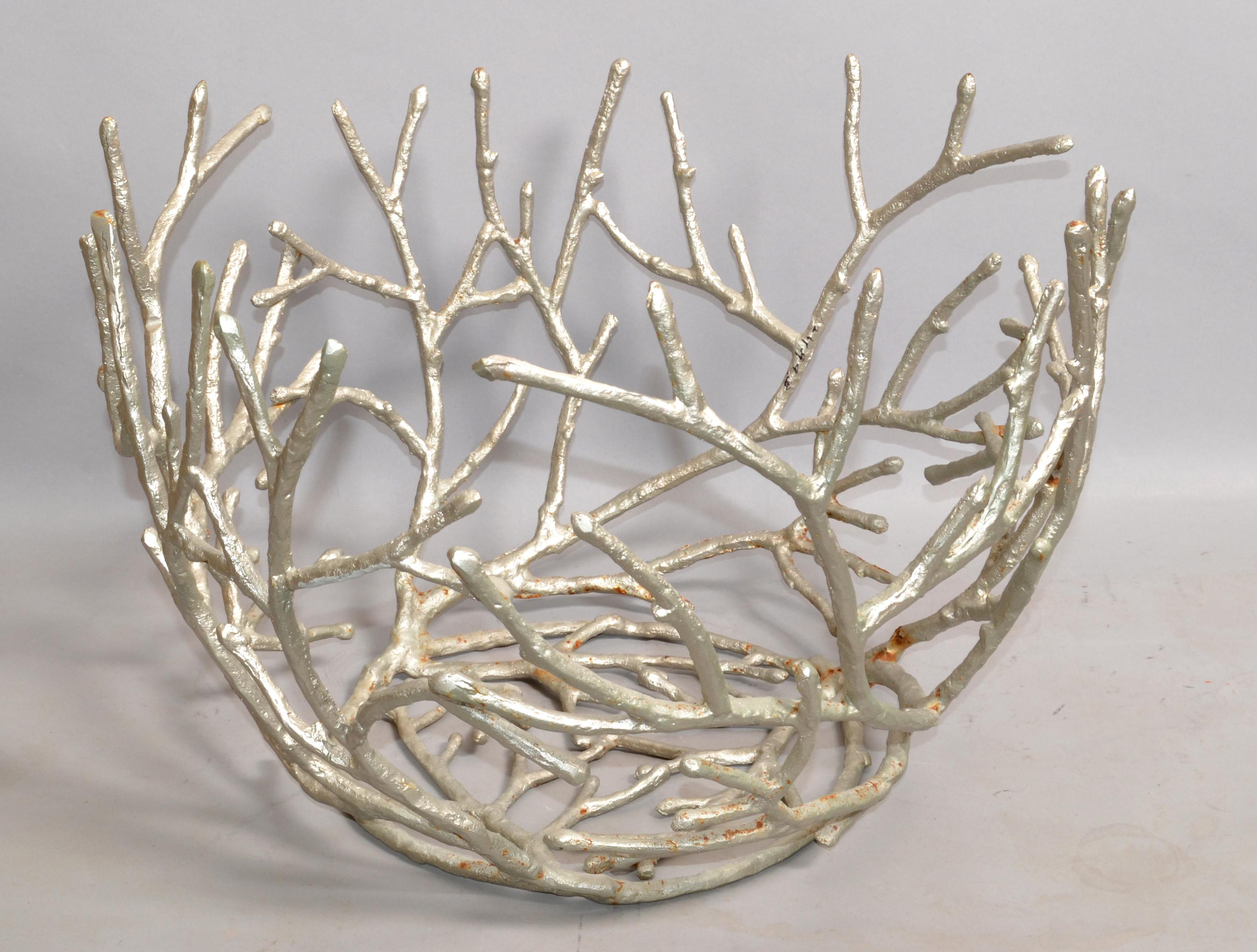 1970s, Sculptural Organic Coral Shaped Distressed Silver Finish Aluminum Planter For Sale 6