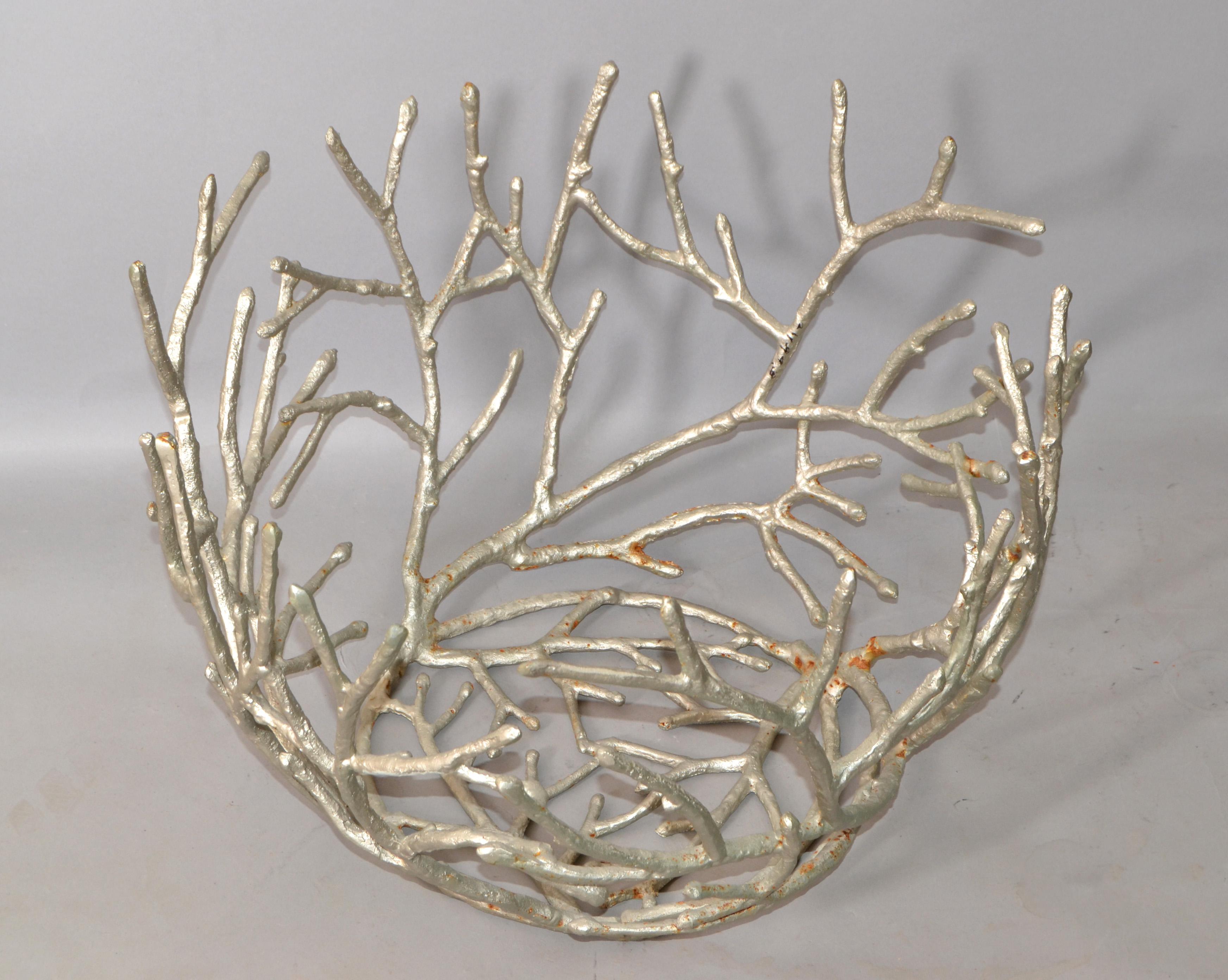 1970s, Sculptural Organic Coral Shaped Distressed Silver Finish Aluminum Planter For Sale 7