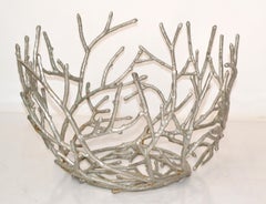 Jardinière sculpturale en aluminium en forme de corail organique, finition argentée vieillie, des années 1970