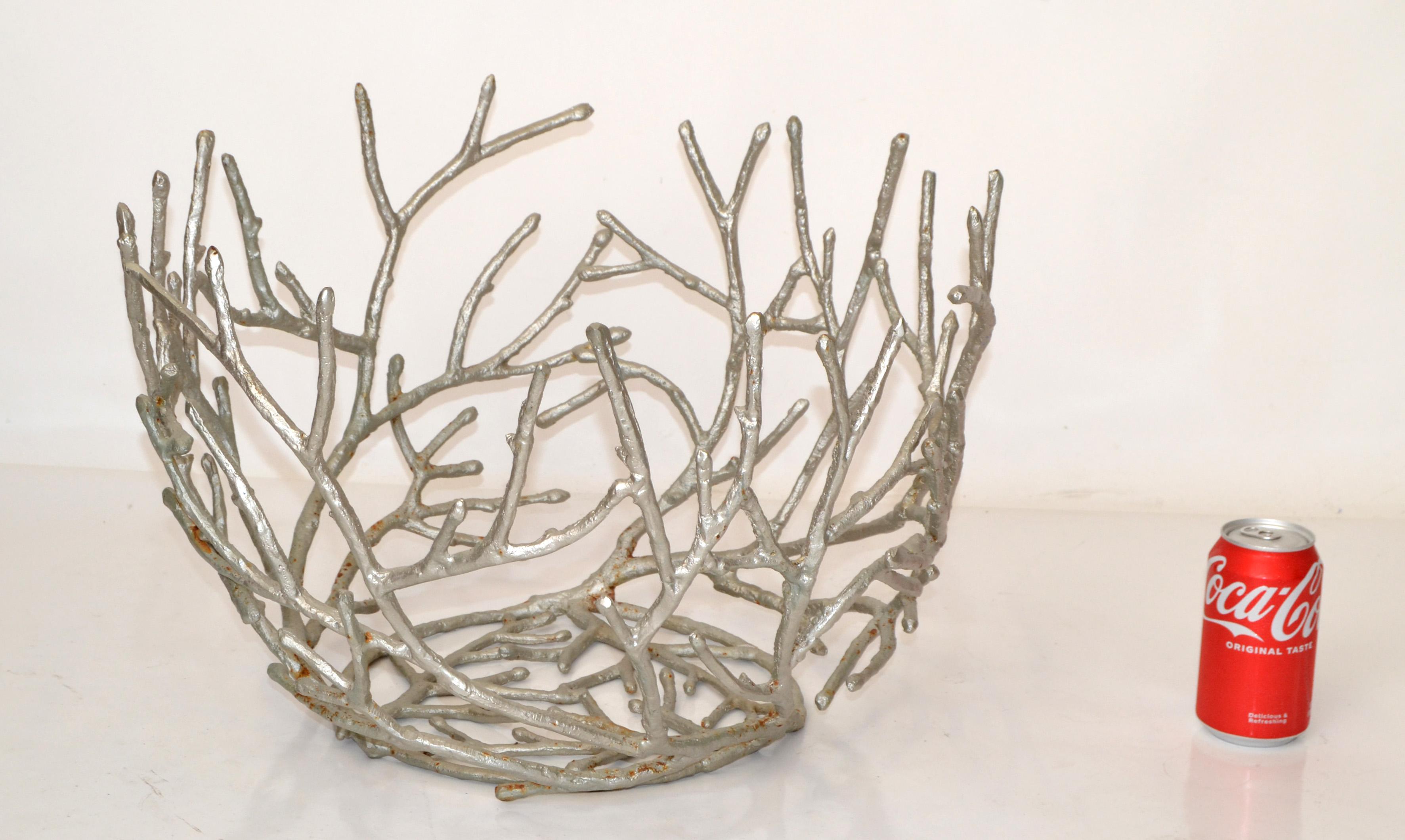 Late 20th Century 1970s, Sculptural Organic Coral Shaped Distressed Silver Finish Aluminum Planter For Sale