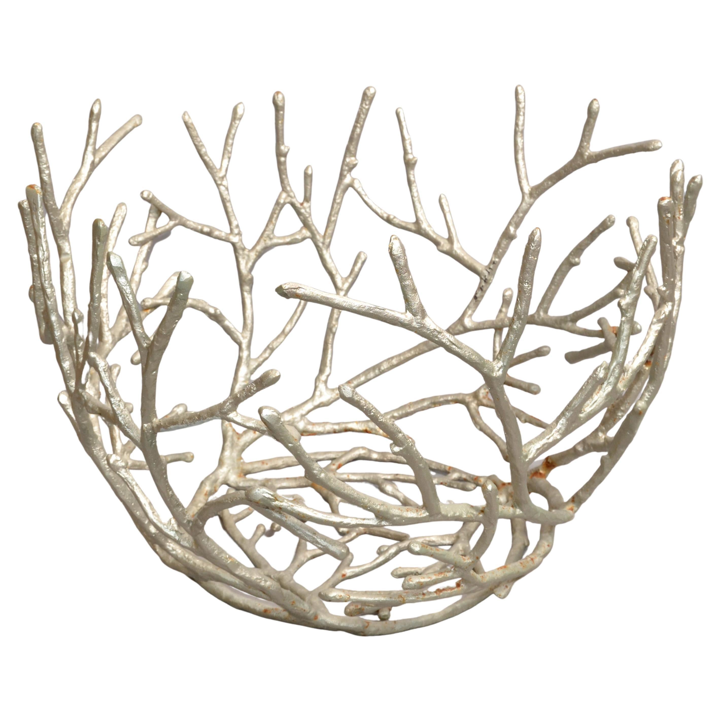 1970s, Sculptural Organic Coral Shaped Distressed Silver Finish Aluminum Planter For Sale