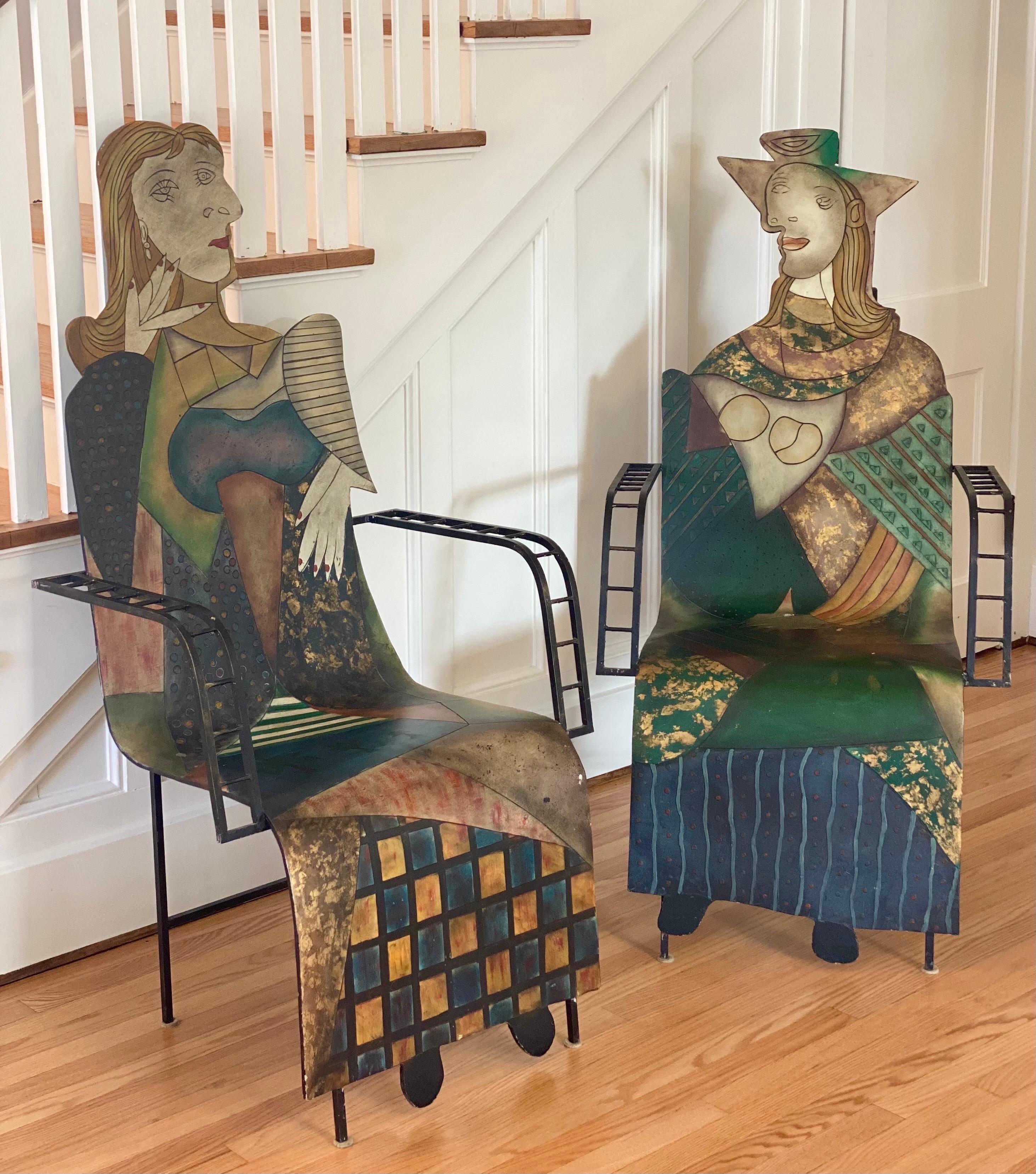 Modern 1970s Sculptural Picasso Style Bentwood and Steel Armchairs – a Pair  For Sale