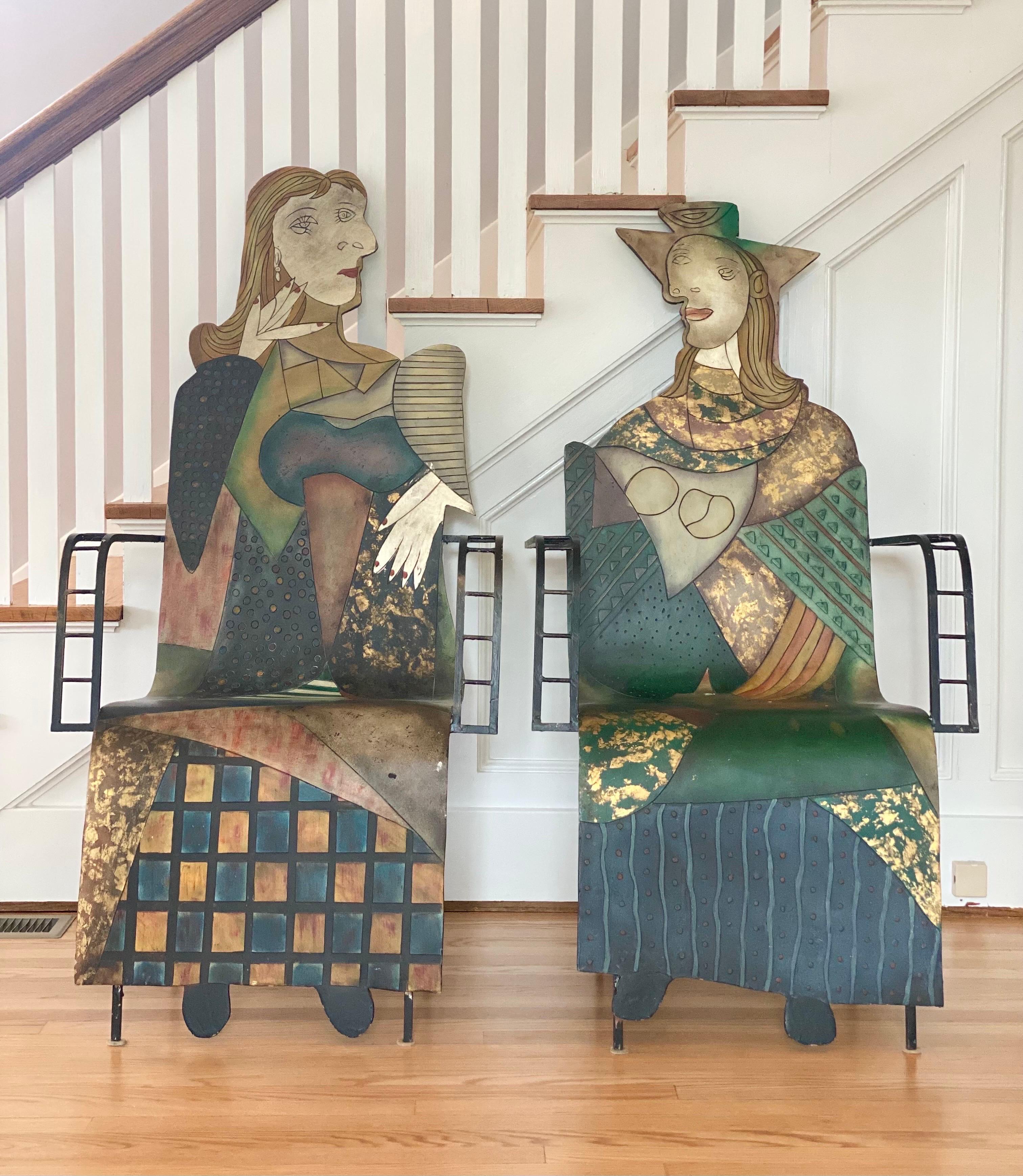 1970s Sculptural Picasso Style Bentwood and Steel Armchairs – a Pair  In Good Condition For Sale In Farmington Hills, MI