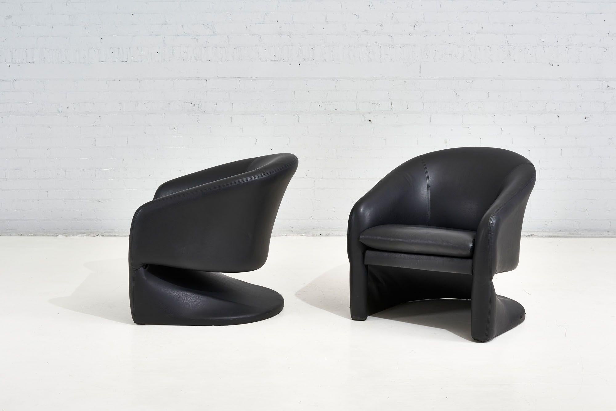 Faux Leather 1970's Sculptural Post Modern Lounge Chairs 