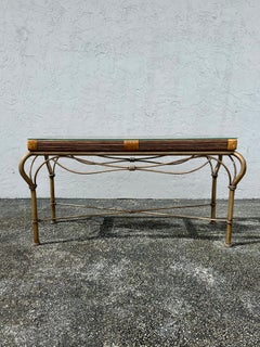 1970s Sculptural Rattan Faux Bamboo Aluminum Glass Console Table