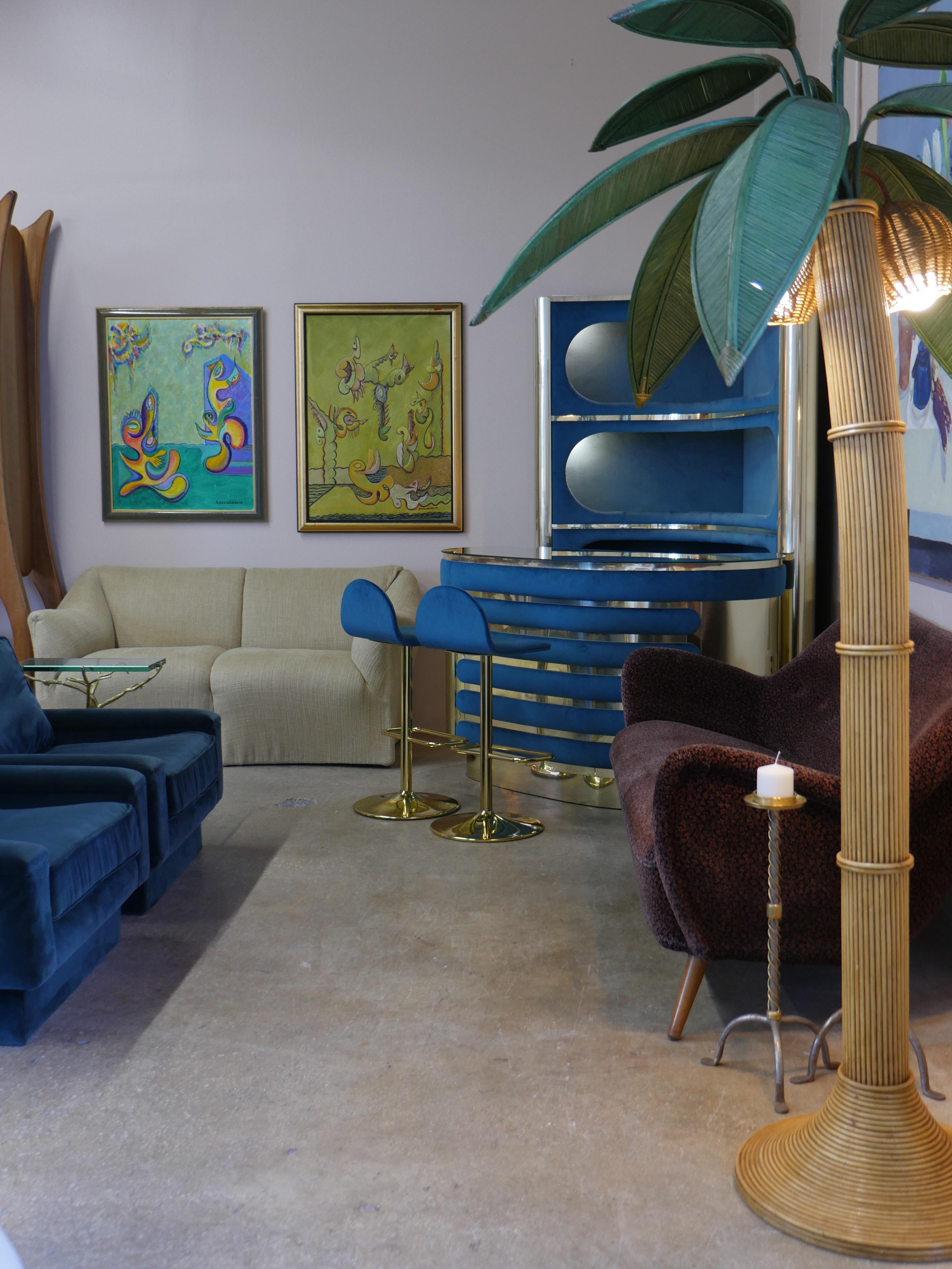 1970s Sculptural Rattan Palm Tree Floor Lamp In Good Condition In Miami, FL
