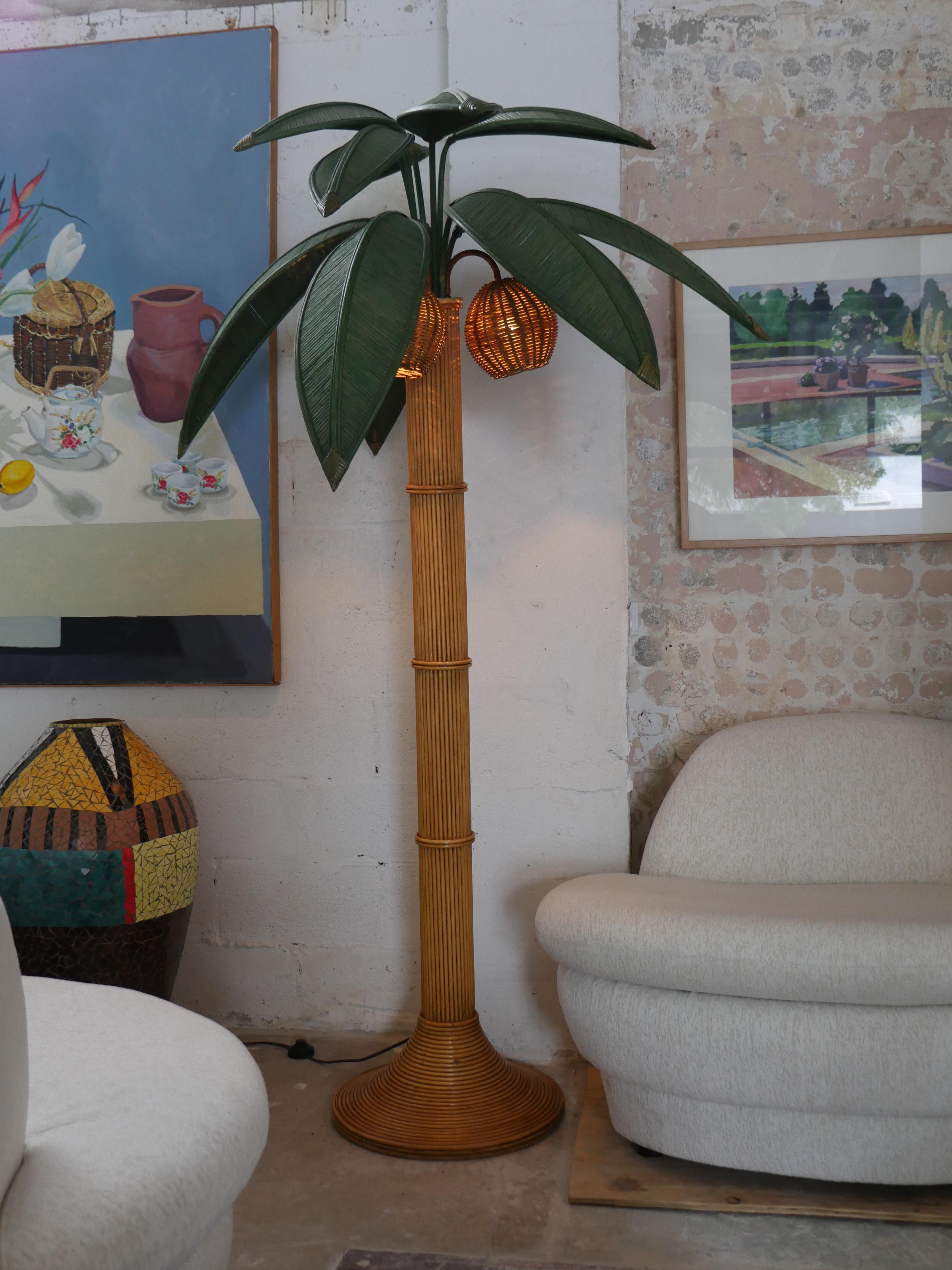 1970s Sculptural Rattan Palm Tree Floor Lamp 1