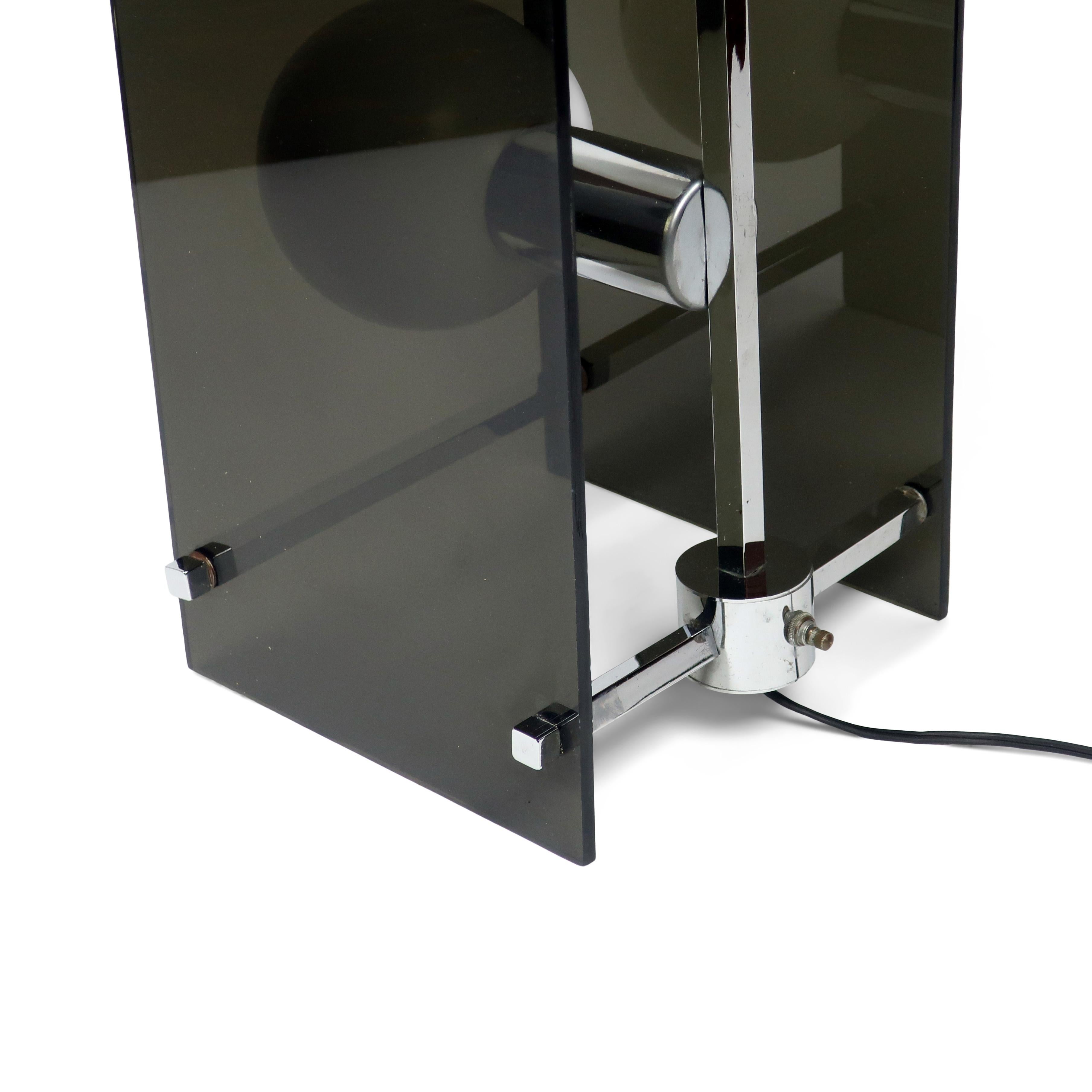 1970s Sculptural Smoked Lucite & Chrome Table Lamp 5