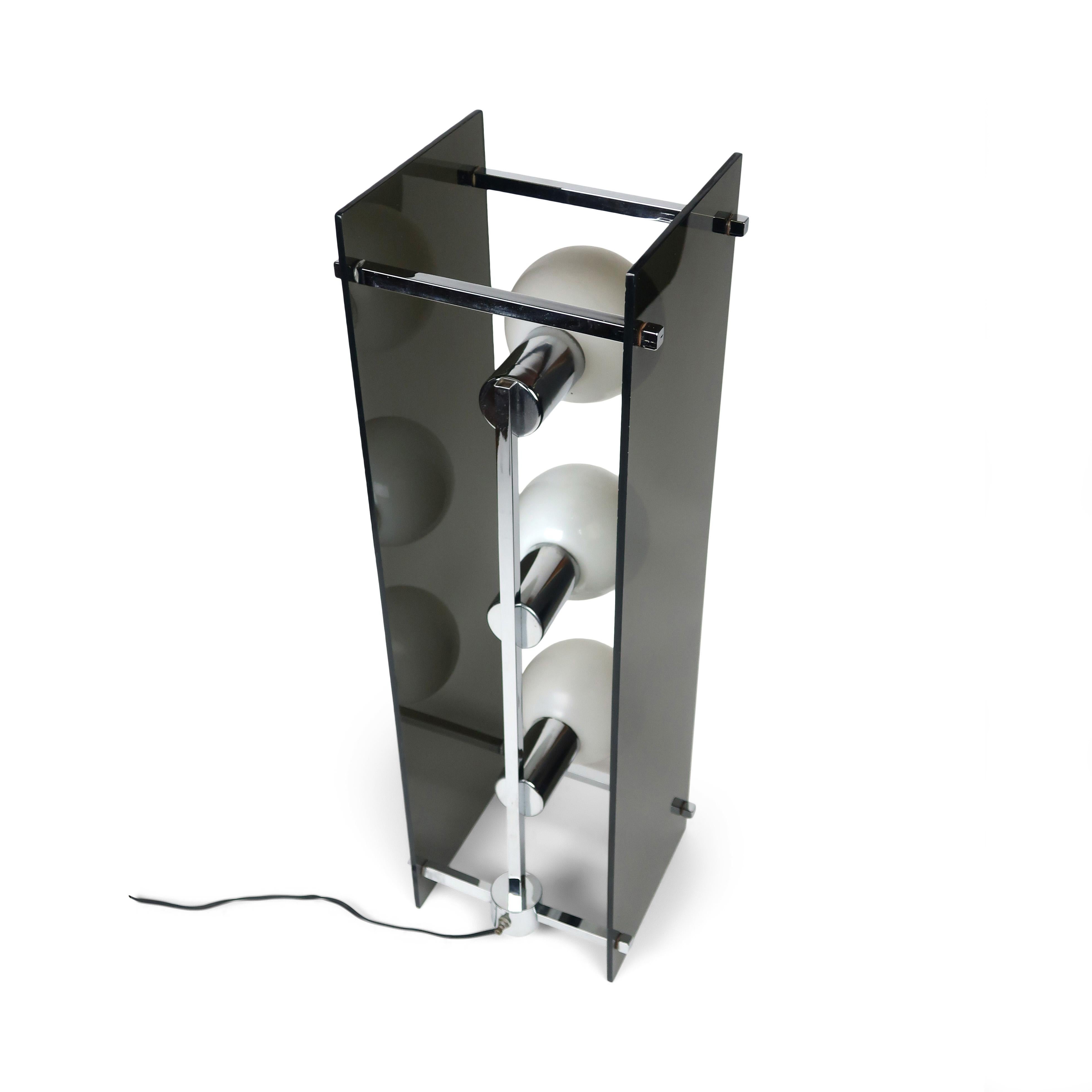 20th Century 1970s Sculptural Smoked Lucite & Chrome Table Lamp