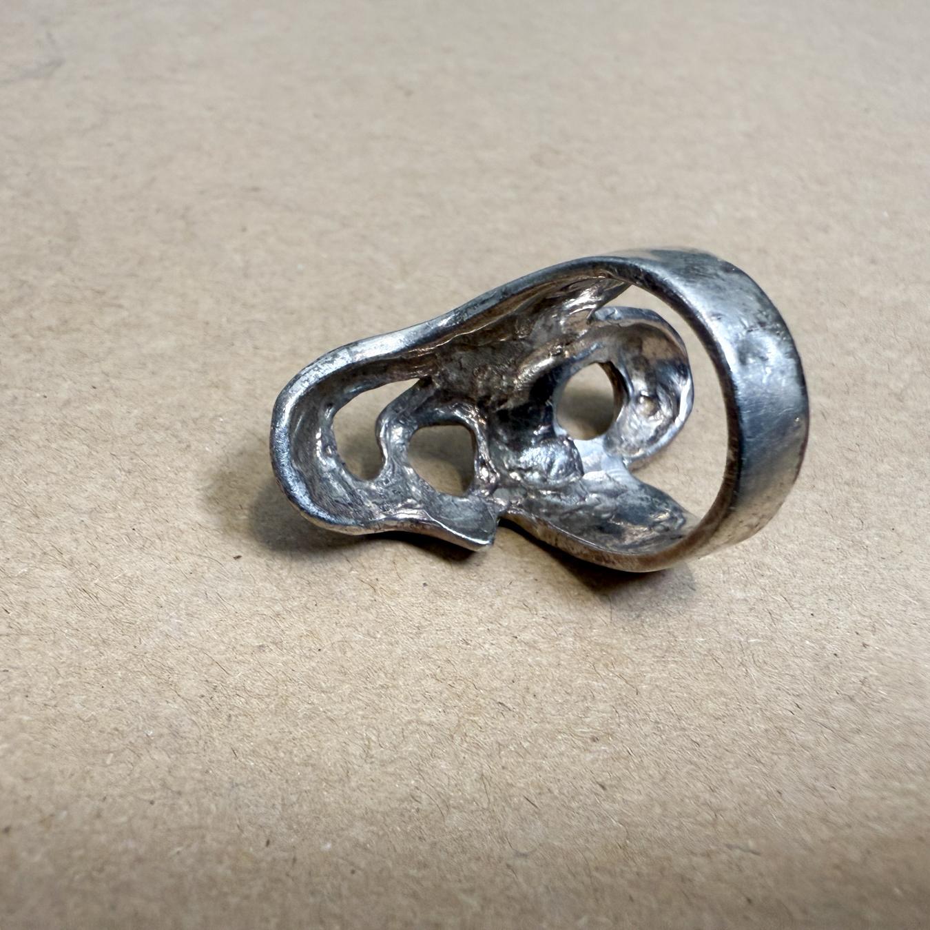 1970s Sculptural Sterling Silver Ring Brutalist design For Sale 1