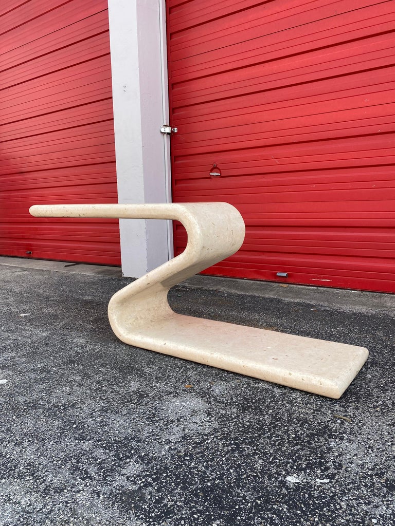 1970s Rare Sculptural Waterfall Tessellated Stone "Z" Form Console