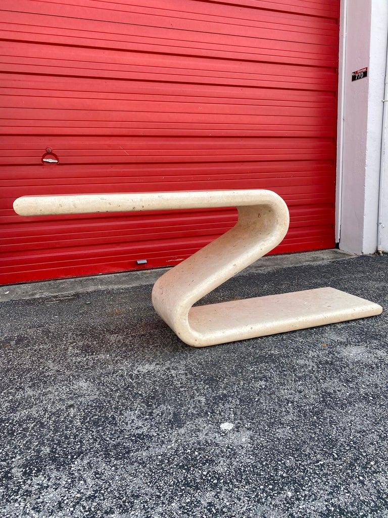 1970s Rare Sculptural Waterfall Tessellated Stone "Z" Form Console