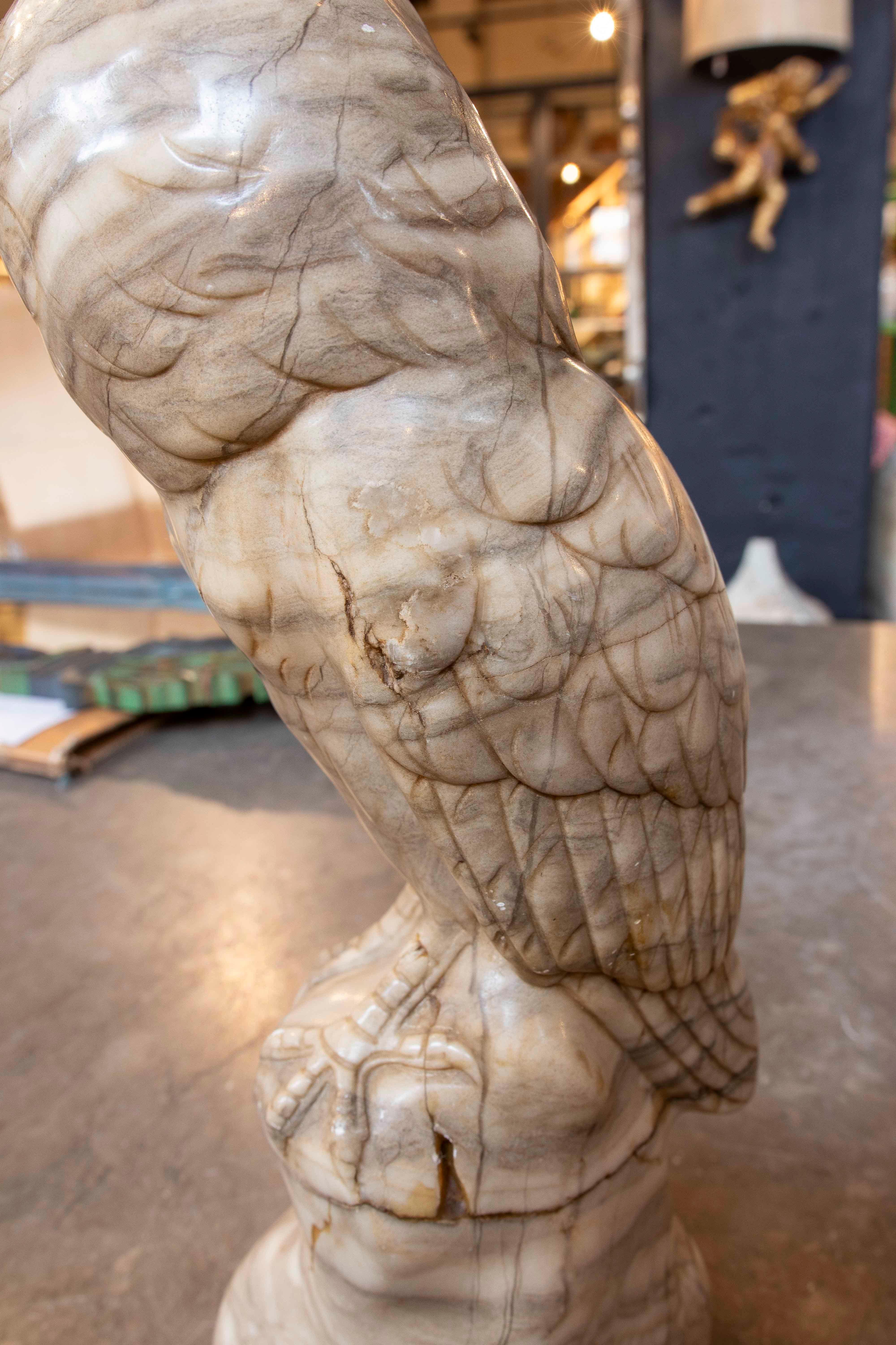 1970s Sculpture of Owl Carved in Italian Marble Veined For Sale 4