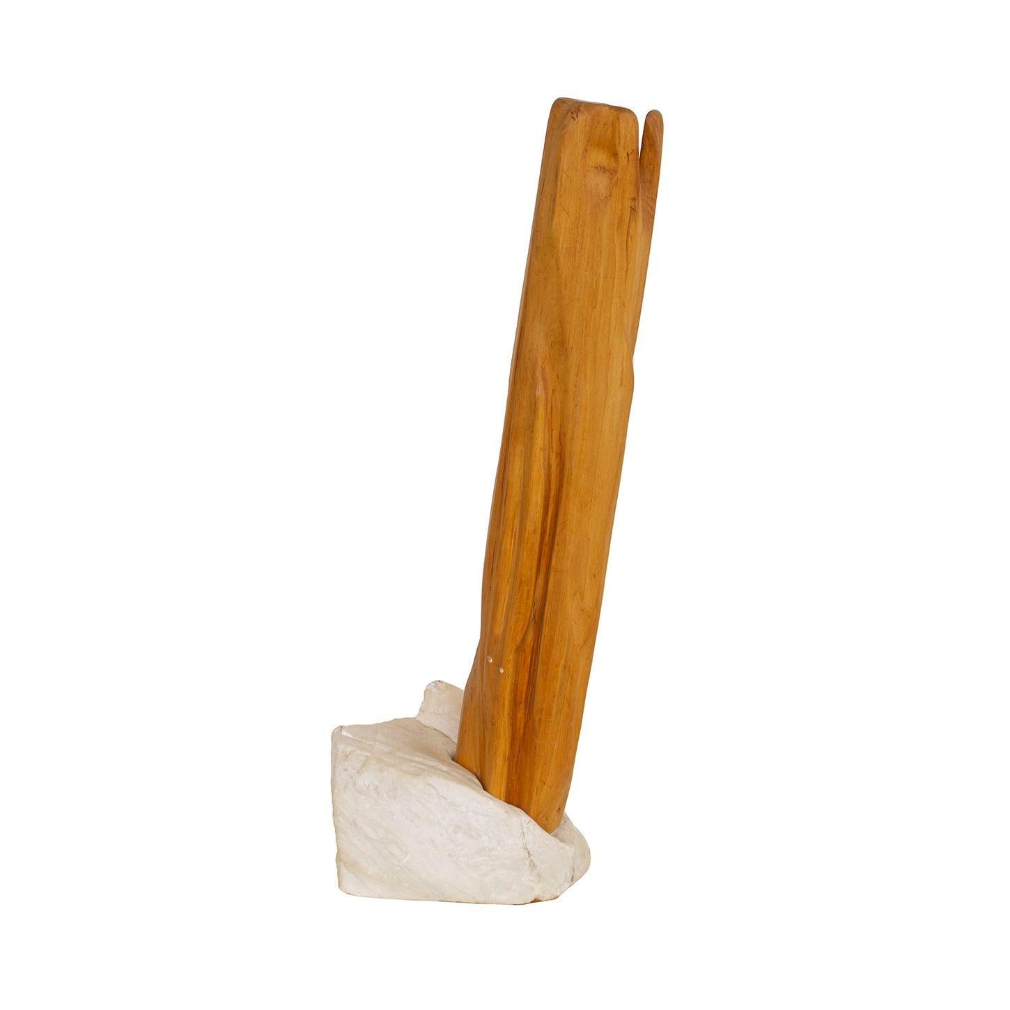 Mid-Century Modern 1970s Sculpture, Sculpted Wood on a Marble Base For Sale