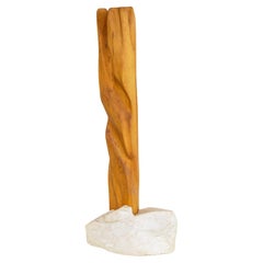 Vintage 1970s Sculpture, Sculpted Wood on a Marble Base