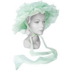 Vintage 1970's Sea Foam Green Whimsical Fashion Hat with Layered Ruffles