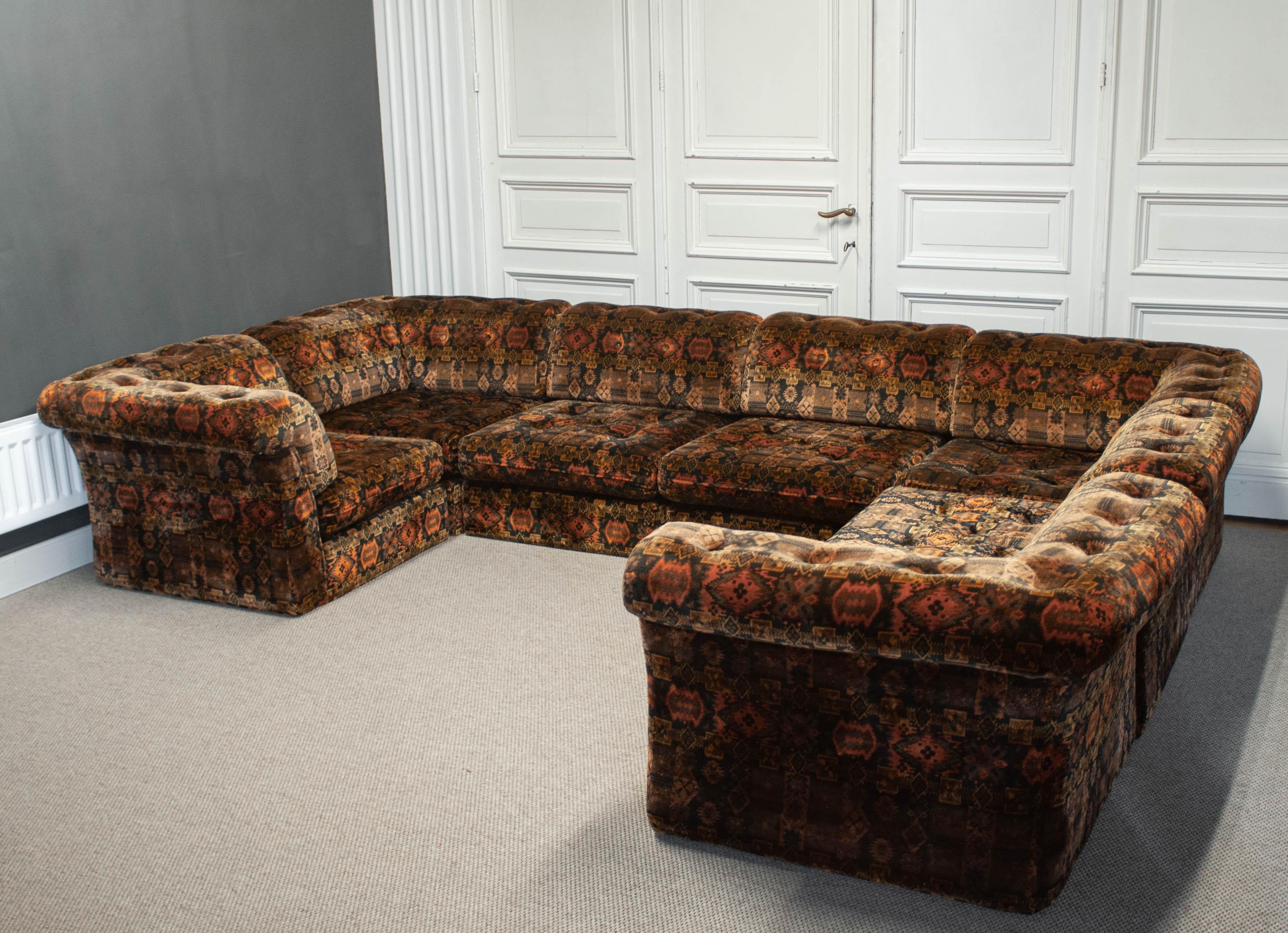 Swedish 1970s, Sectional Sofa in Velvet, Sweden For Sale
