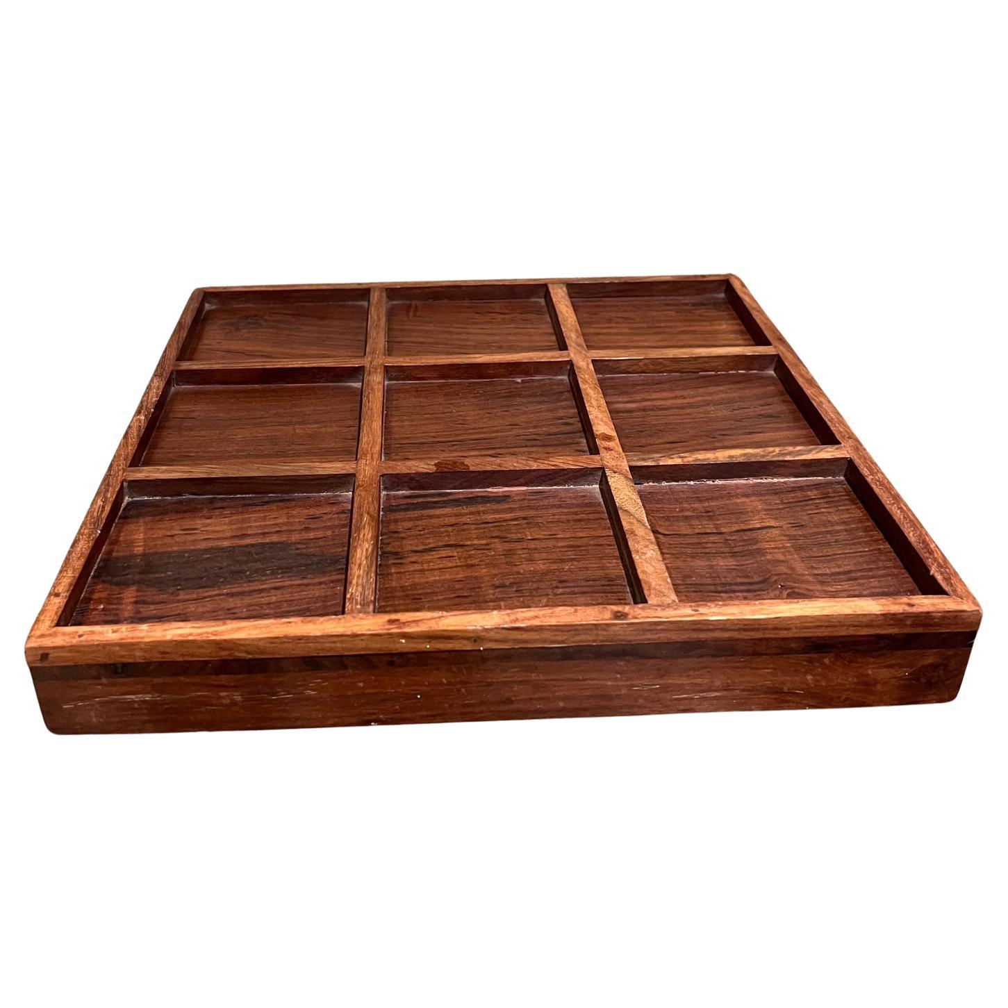 1970s Sectioned Rosewood Tray Tic Tac Toe Board