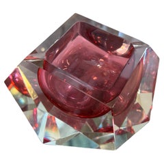 1970s Seguso Modernist PInk Sommerso Faceted Murano Glass Big Ashtray