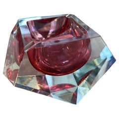 1970s Seguso Modernist PInk Sommerso Faceted Murano Glass Big Ashtray