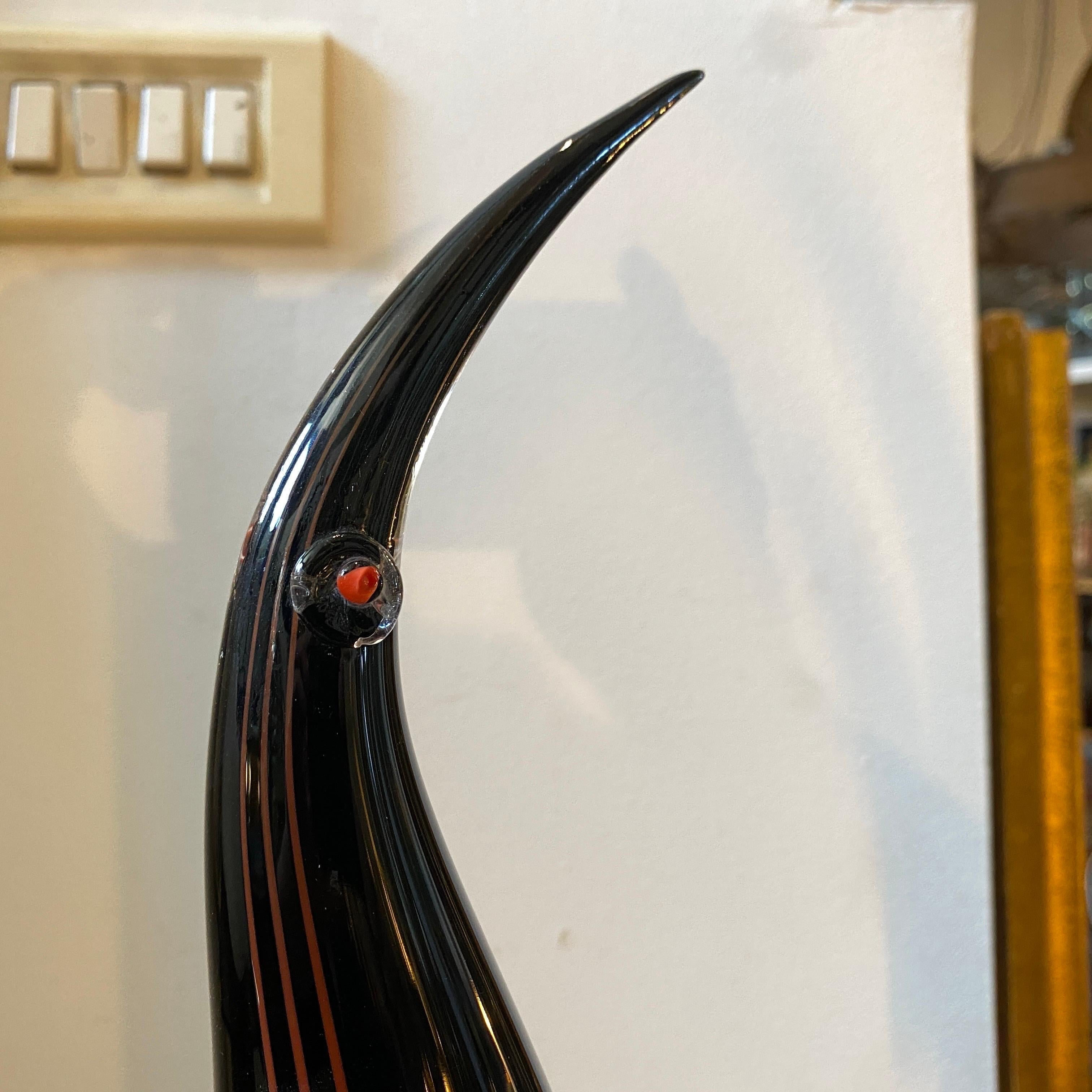1970s Seguso Modernist Red and Black Murano Glass Penguin For Sale 1