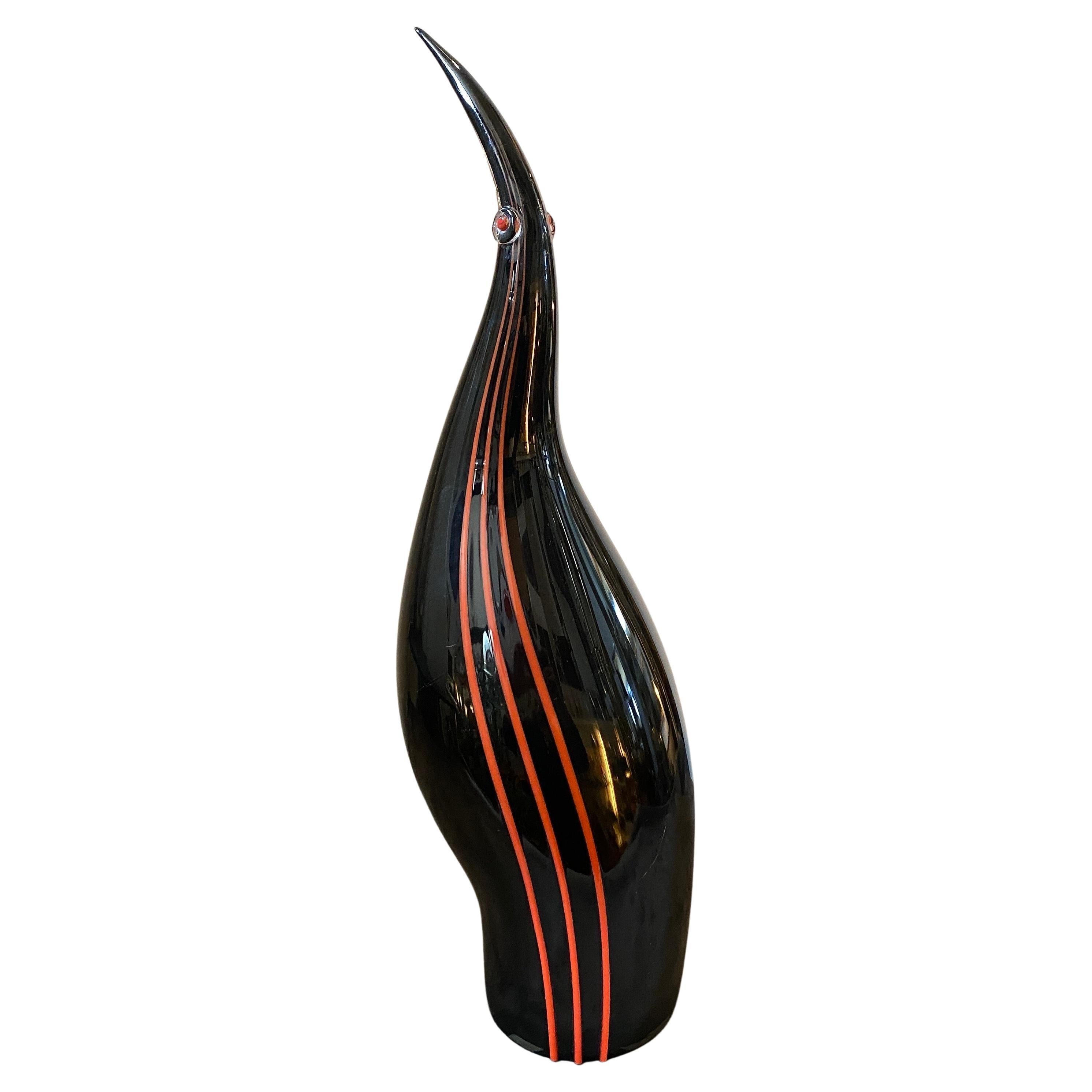 1970s Seguso Modernist Red and Black Murano Glass Penguin For Sale