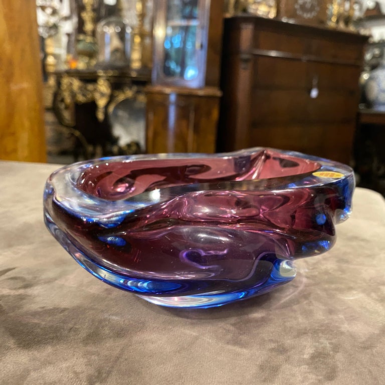 1970s Seguso Style Mid-Century Modern Purple and Blue Murano Glass Ashtray 6